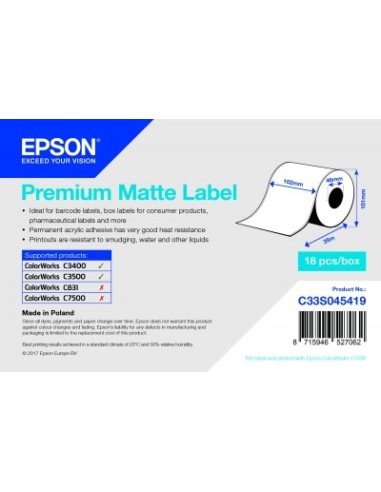 Premium Matte Label - Continuous Roll: 102mm x 35m